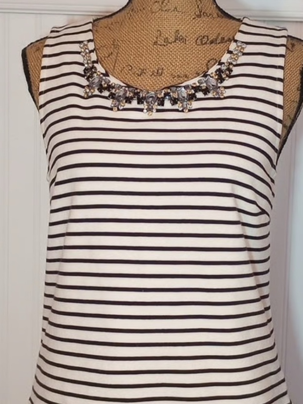J. Crew Striped Sleeveless Jewel-Neck Tank - Black & White